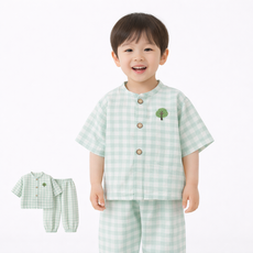 민트 체크 아기 여름 반팔 잠옷 상하세트