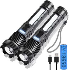 1+1 충전식 후레쉬 c타입 초강력 led 손전등 괴물 랜턴, 2개, 블랙