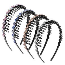 Cutewing 여성용 플라스틱 라인스톤 머리띠 6피스 반짝이는 크리스탈 머리띠 미끄럼 방지 톱니 헤어 밴드 라인스톤 헤어 후프 편안한 데일리 프롬 파티 헤드 액세서리