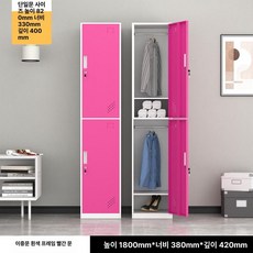 철제 락커 사물함 사무용 학교 시약장 서랍장 수납장, 1.1mm, 투 도어 화이트 프레임 로즈레드