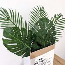 仿真綠植龜背葉 客廳裝飾 攝影道具, 1個, 三支龜背葉+3支綠植（不包含紙袋）
