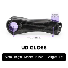TOSEEK 카본 스템 12도 마운틴 바이크 스템 31.8mm 자전거 핸들바 70/80/90/100/110/120/130mm 블랙 글로스 자전거 부품, [01] Gloss-Angle 12-130mm