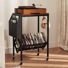 빈티지 2단 엘피판 수납장 이동식 레코드 테이블 거치대 꽂이 협탁 LP 보관함 수납 선반 최대 200장, 검은색