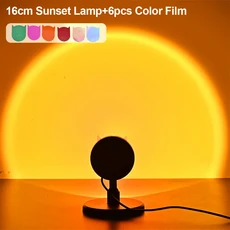 미니 USB 선셋 램프 LED 프로젝터 야간 조명 6 색 스위치 무지개 분위기 홈 침실 배경 벽 장식, 04 16CM 6Pcs Color Film