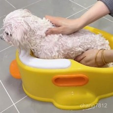 玨沁寵物洗澡盆 - 冬天必備小型寵物浴盆 比熊泰迪猫可愛造型 沐浴泡澡桶 柯基適用, 鴨子-黃色[TPE軟墊]+PVC墊子，默認項×1個