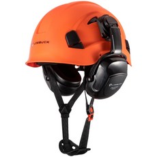 【臺灣 隔日-發貨 可開發票】LOEBUCK洛巴克帶30分貝降噪隔音耳罩 美式 建築 安全帽 工程 施工 透氣 防護帽, 橙帽+耳罩, 1個