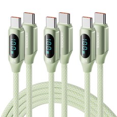TOOCKI 알루미늄 합금으로 디스플레이 C-C 100w 고속 충전케이블, 1m, 그린, 3개