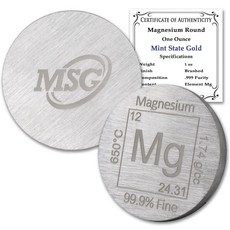 28.3g(1온스) 마그네슘 라운드 .9995 순수 문진 - 정품 .서가 있는 요소 디자인 340604, 28.3g(1온스) 마그네슘 라운드 .9995 순수 문