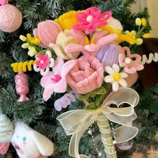 모루 꽃다발 키트 시들지않는 시들지않는꽃 재료 튤립 대형, 마카롱 로즈 튤립 핸드헬드 키트, 1개