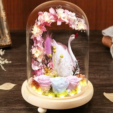 永生花玻璃罩 擺件, 白天鵝♥, 白天鵝♥