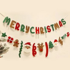 微景小舖 聖誕節裝飾毛氈布拉旗組 (聖誕樹/雪花/字母造型) DIY彩色掛旗 聖誕節佈置材料包, 1個, 新款聖誕老人+字母吊旗, 彩色