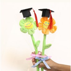 스마일 꽃 해바라기 꽃 플라워 철사 미니 인형 졸업식 꽃다발, 50개, 투명비닐+리본(스마일 꽃 미포함)