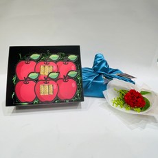 러블리팜 명품 용돈 선물 한우 + 보자기 + 태슬 + 비누꽃 한송이 카네이션 세트, 사과 + 블루, 1개