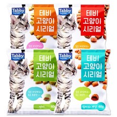 고양이 영양 간식 테비 고양이 시리얼 60g 4종세트 고양이간식 고양이영양간식 반려묘간식 반려묘영양간식 반려묘식품, 4개, 혼합맛