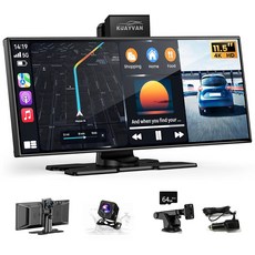 자동차용 최대 11.5인치 무선 카플레이 화면 휴대용 에이플 및 안드로이드 오토 4K 대시캠 백업 카메라 블루투스 내비게이션 음성 제어 GPS 미러 링크 모든 차량용 HD, 11.5In