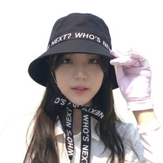 로로하나 여성골프모자 레터링 버킷햇 리본 벙거지 파크골프모자, 블랙, 1개
