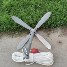 선박 앵커 요트 물닻 낚시보트 6KG 아연도금 고무 로프 세트 30M, 12kg 20m줄 부구 타슬 실버