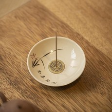 草木灰 恭喜發財 香薰爐 茶杯託盤 創意線香插, 恭喜發財小香盤