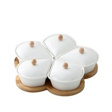 반찬 나눔접시 뚜껑있는 세트 반찬그릇 나눔 예쁜 플레이팅 그릇 찬기 플레이트, 흰색 매화꽃 접시