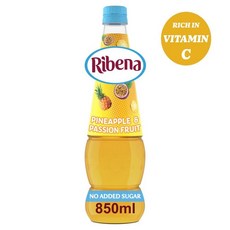 영국 리베나 Ribena Pineapple 노슈가 파인애플 & 패션후르츠 주스 스쿼시, 2개, 850ml