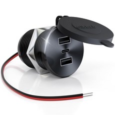 RV USB 콘센트 90W 전체 알루미늄 12V/24V 충전 포트 3개 GIBBAB 36W PD3.0 Type-C+2 18W QC3.0 고속 충전 소켓 방수 커버 매립형 마, 블랙 커버