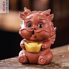 茶寵擺件 紫砂茶玩 招財瑞獸飾品, 1個, 元寶貔貅【紅陶】