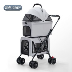 【前後窗設計】雙層寵物推車分離式狗貓推車戶外輕便上下層寵物車, DBL999雙層灰Z丨全碳鋼支架+車包可, 1個