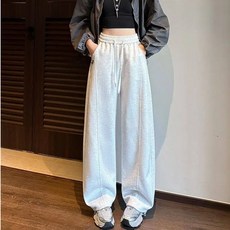 투니스 여성 캐주얼 루즈핏 스트레이트 하이웨이스트 스트링 긴바지