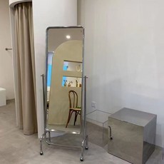 輕奢帶輪穿衣鏡 北歐移動全身鏡 臥室不銹鋼落地鏡 服裝店連身鏡 全身立鏡 化妝鏡 (破碎包賠), 亮面不鏽鋼（亮面支架）