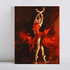 【TangZhen】유화그리기 유화그리기세트 diy 수제 채색 디지털 유화 발레 무용 커플 디지털 색칠 손그림 압축 풀기 거실 장식 40*50, 불춤, 60x75 두께 내곽선 더블 페인트 펜 + 콤보 외곽, 1개