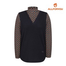 [올포유] 여성 레이어드 기하학 프린트 하이넥 블라우스형 티셔츠 ALTHL8121-915_G