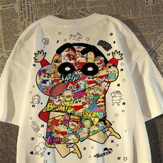 1+1 짱구 캐릭터 맨투맨 콜라주 그래픽 오버핏 크루넥 티셔츠 남녀공용