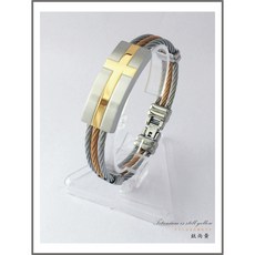 男女通用 鈦金屬 鋼索手鍊 附十字墜飾