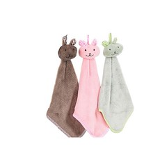 JOEKI 兔兔造型珊瑚絨掛式擦手巾，吸水速乾，可愛造型，多色可選, 綠色