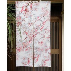 그라데이션 핑크 벚꽃 커튼 매화 파빌리온 브리지 패턴 따뜻한 입구 및 주방 장식