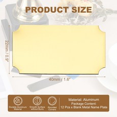 12Pcs 빈 이름 플레이트 새겨진 금속 이름 플레이트 강한 접착 명찰 양극 된 알루미늄 표지판 DIY 공예, Gold 40x22mm
