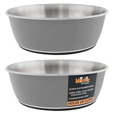 Master Pet Supply 미끄럼 방지 고무 베이스가 있는 스테인리스 스틸 강아지 그릇 2개 세트(각 473.2ml(16온스)) - 피스타치오 - 소형 중형 대형견 및 고, 16 Cups (128 oz) 2 Pack, 흑연