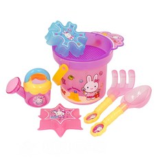 888玩具 粉紅兔沙灘桶7件式玩沙工具組 堆沙工具 挖沙工具, 1個, 粉紅