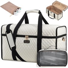 LOVEVOOK 트래블 더플 백 - 위켄더 & Overnight with Toiletry Wet 포켓 Carry-On 사이즈 3pc 세트 342161, Large, 베이지-블랙
