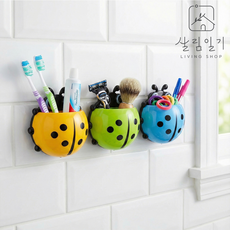 살림일기 무당벌레 칫솔걸이 1+1 세트 무타공 강력 흡착 거치대 홀더, 1개, 무당벌레 칫솔꽂이 - 그린 + 옐로우