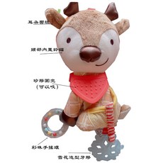 動物車掛床掛安撫玩偶 多功能嬰兒玩具 帶牙膠響紙搖鈴鈴鐺球 寶寶安撫床鈴, 1個, 小鹿