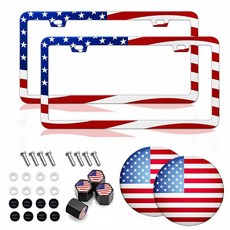 미국 국기 번호판 프레임 2팩 미국 국기 자동차 번호판 홀더 금속 번호판 프레임 자동차 태그 프레임 (미국 국기 2팩)