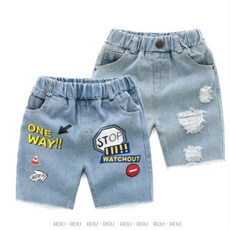 鹿拉拉 LU-LALA 男女童牛仔短褲，夏款中小童印花破洞五分褲