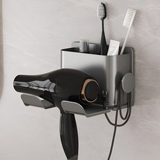 코지드 무타공 깊은 수납형 강력부착 헤어 드라이기 거치대, 1세트, 그레이