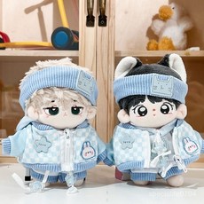 臺灣出貨 10cm娃衣 新款20cm娃衣衛衣髮帶酷酷男友套裝棉花娃娃男娃換裝配飾玩偶 娃衣 娃娃配飾 娃娃裝 ZPT, 1個, 藍色波浪兔四件套,10cm（僅售娃衣）