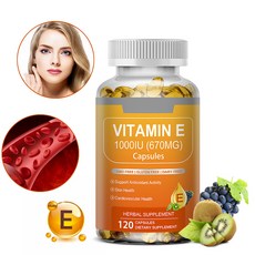 비타민 E 1000IU 캡슐 지용성 비타민 피부 얼굴 및 면역 건강 지원 항산화 non-GMO 글루텐 프리, 1개, 60정