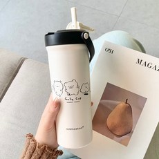 新款F5奶茶花茶系列保溫杯花茶帶有便攜式提手吸管水杯, 1個, 1L, 花茶蓋:750ML