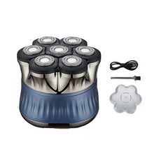 數顯光頭神器 七刀頭電動剃須刀 磁吸刀頭 全身防水 Type-C充電, 1個, 槍藍色-B172