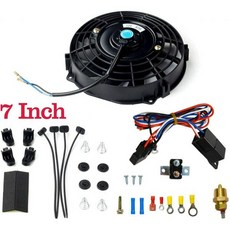 블랙호스 레이싱 16인치 16인치 전기 라디에이터 팬 하이 3000 CFM 온도 조절기 배선 스위치 릴레이 키트 블랙, 7 Inch