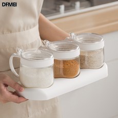 DFMEI 家用陶瓷調味瓶廚房用品玻璃調料盒置物架配勺子, 1個